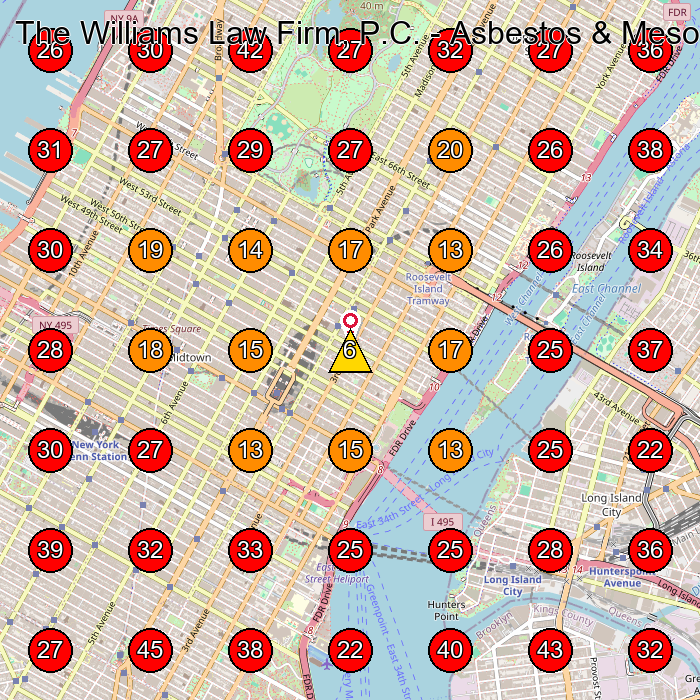 The Williams Law Firm, P.C. - Asbestos & Mesothelioma Lawyer GeoGrid visibility map for Personal Injury Attorney in New York
